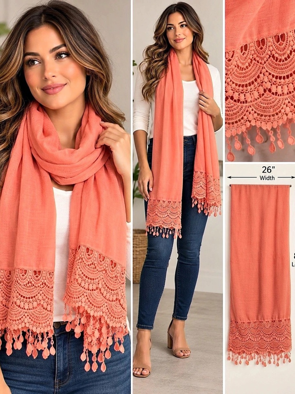 Lace Trim Scarf in Pink Like New